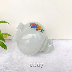 1950s Vintage Glass Lamp Shade Flowers Painted Decorative Lighting Collectible