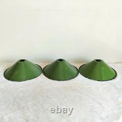 1950s Vintage Old Iron Enamel Green Electric Lamp Shade Decorative 43 Set of 3