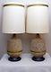1960's Vintage Cork Lamp Mid-century Modern Matched Pair Original Shades Working