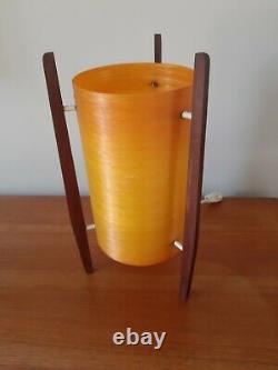 1960s VINTAGE ROCKET TABLE LAMP TEAK FRAME & ORANGE SPUN FIBREGLASS SHADE