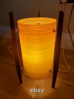 1960s VINTAGE ROCKET TABLE LAMP TEAK FRAME & ORANGE SPUN FIBREGLASS SHADE