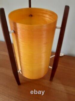 1960s VINTAGE ROCKET TABLE LAMP TEAK FRAME & ORANGE SPUN FIBREGLASS SHADE