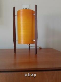 1960s VINTAGE ROCKET TABLE LAMP TEAK FRAME & ORANGE SPUN FIBREGLASS SHADE