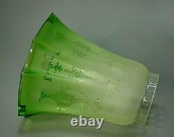 19c. Antique French Frosted Galss Oil Lamp Shade Cone Acid Etches Frosted Green