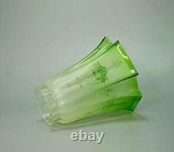 19c. Antique French Frosted Galss Oil Lamp Shade Cone Acid Etches Frosted Green