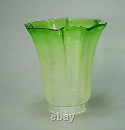 19c. Antique French Frosted Galss Oil Lamp Shade Cone Acid Etches Frosted Green