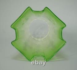 19c. Antique French Frosted Galss Oil Lamp Shade Cone Acid Etches Frosted Green