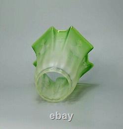 19c. Antique French Frosted Galss Oil Lamp Shade Cone Acid Etches Frosted Green