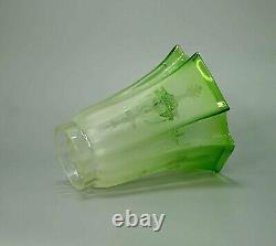 19c. Antique French Frosted Galss Oil Lamp Shade Cone Acid Etches Frosted Green