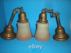 2-12 Antique Brass Ceiling Pendant Fixtures & vtg Pair Art Deco Tassel Shades