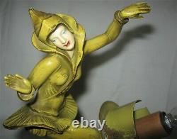 #2 Antique Art Deco Gerdago Lady Pixie Dancing Girl Statue Sculpture Glass Shade