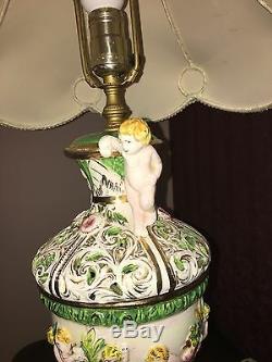2 Antique Italian Capodimonte Lamps Vintage Cherubs New Shades Best Offer