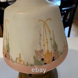 2 Antique Milk Glass Pink Shade Floral Pink Hand Painted Ceiling Lamp Light WOW
