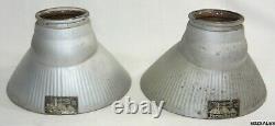 2 Antique Pittsburgh Permaflector Glass Ribbed Roadside Light Fixture Shades