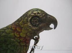 2 Antique c1920s Art Deco Cast Metal Parrot Table Lamp Bird Cage Shade As Is