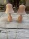 2 Art Deco Pink Satin Glass Boudoir Lamp With Thousand Eye Shade Vintage 1920-30
