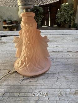 2 Art Deco Pink Satin Glass Boudoir Lamp with Thousand Eye Shade Vintage 1920-30