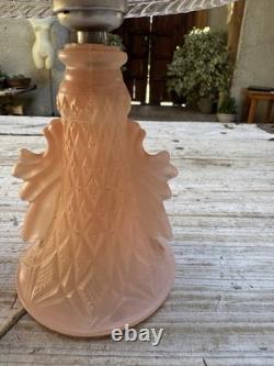 2 Art Deco Pink Satin Glass Boudoir Lamp with Thousand Eye Shade Vintage 1920-30
