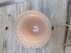 2 Art Deco Pink Satin Glass Boudoir Lamp with Thousand Eye Shade Vintage 1920-30