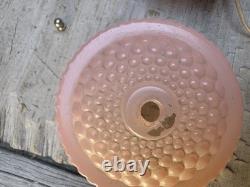 2 Art Deco Pink Satin Glass Boudoir Lamp with Thousand Eye Shade Vintage 1920-30