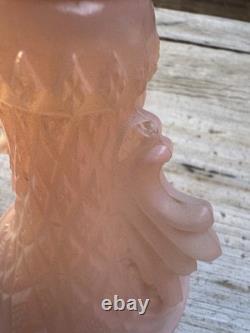 2 Art Deco Pink Satin Glass Boudoir Lamp with Thousand Eye Shade Vintage 1920-30