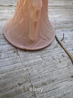 2 Art Deco Pink Satin Glass Boudoir Lamp with Thousand Eye Shade Vintage 1920-30