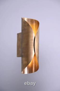 2 Light Curved Shades Handmade Vintage Wall Mid Century Modern Raw Brass Sputnik