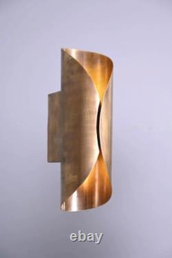 2 Light Curved Shades Handmade Vintage Wall Mid Century Modern Raw Brass Sputnik