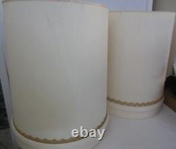 2 MCM Vtg Tapered Drum Lamp Shades 23 Tall Fabric Gold Trim Hollywood Regency