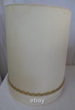 2 MCM Vtg Tapered Drum Lamp Shades 23 Tall Fabric Gold Trim Hollywood Regency