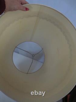 2 MCM Vtg Tapered Drum Lamp Shades 23 Tall Fabric Gold Trim Hollywood Regency