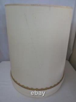 2 MCM Vtg Tapered Drum Lamp Shades 23 Tall Fabric Gold Trim Hollywood Regency