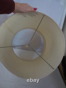 2 MCM Vtg Tapered Drum Lamp Shades 23 Tall Fabric Gold Trim Hollywood Regency