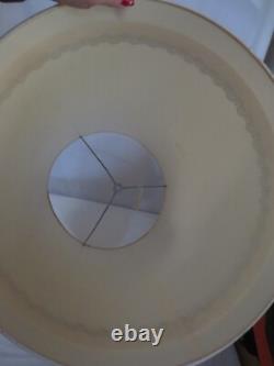 2 MCM Vtg Tapered Drum Lamp Shades 23 Tall Fabric Gold Trim Hollywood Regency