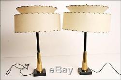 2 MID CENTURY MODERN LAMP PAIR with fiberglass shades black gold vintage retro 50s