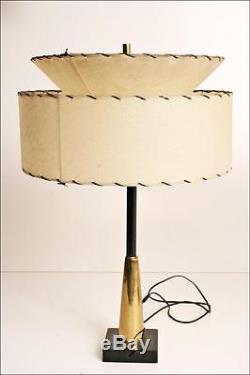 2 MID CENTURY MODERN LAMP PAIR with fiberglass shades black gold vintage retro 50s