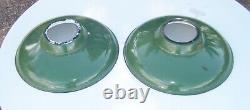 2 Matching Vintage 16 Inch Green Porcelain Industrial Barn Light Lamp Shade