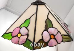 2 Matching Vintage Dale Tiffany Inc. Pink Flower Lamp Stained Glass Shade 13.5