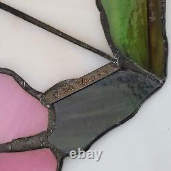 2 Matching Vintage Dale Tiffany Inc. Pink Flower Lamp Stained Glass Shade 13.5
