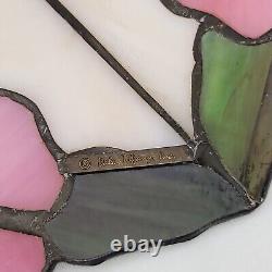 2 Matching Vintage Dale Tiffany Inc. Pink Flower Lamp Stained Glass Shade 13.5