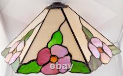 2 Matching Vintage Dale Tiffany Inc. Pink Flower Lamp Stained Glass Shade 13.5