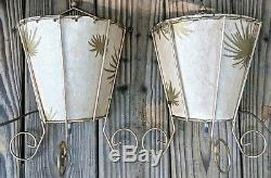 2 Mid Century Vintage Fiberglass Table or Wall Lamps Shades Gold Starburst MCM