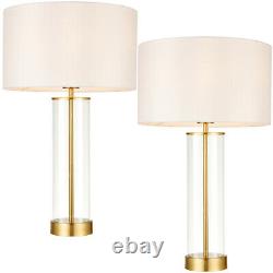 2 PACK Touch Dimmable Table Lamp Gold, Glass & White ShadeModern Bedside Light