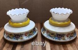2 VINTAGE HURRICANE LAMP SHADES (GWTW) Abigail Adams MILK Glass HAND PAINTED