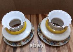 2 VINTAGE HURRICANE LAMP SHADES (GWTW) Abigail Adams MILK Glass HAND PAINTED