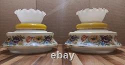 2 VINTAGE HURRICANE LAMP SHADES (GWTW) Abigail Adams MILK Glass HAND PAINTED