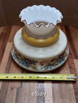 2 VINTAGE HURRICANE LAMP SHADES (GWTW) Abigail Adams MILK Glass HAND PAINTED