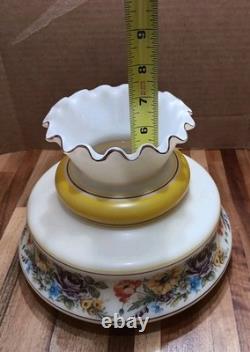 2 VINTAGE HURRICANE LAMP SHADES (GWTW) Abigail Adams MILK Glass HAND PAINTED