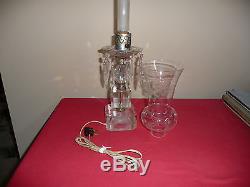 2 VINTAGE MANTLE LUSTER HURRICANE LAMP WithPRISMS ETCHED GLASS SHADES