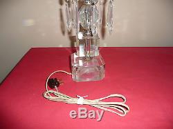 2 VINTAGE MANTLE LUSTER HURRICANE LAMP WithPRISMS ETCHED GLASS SHADES